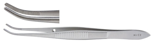 Eye Dressing Forceps Miltex® 4 Inch Length OR / Surgical Grade German Stainless Steel NonSterile NonLocking Thumb Handle Half Curved Serrated Tips - BeHope