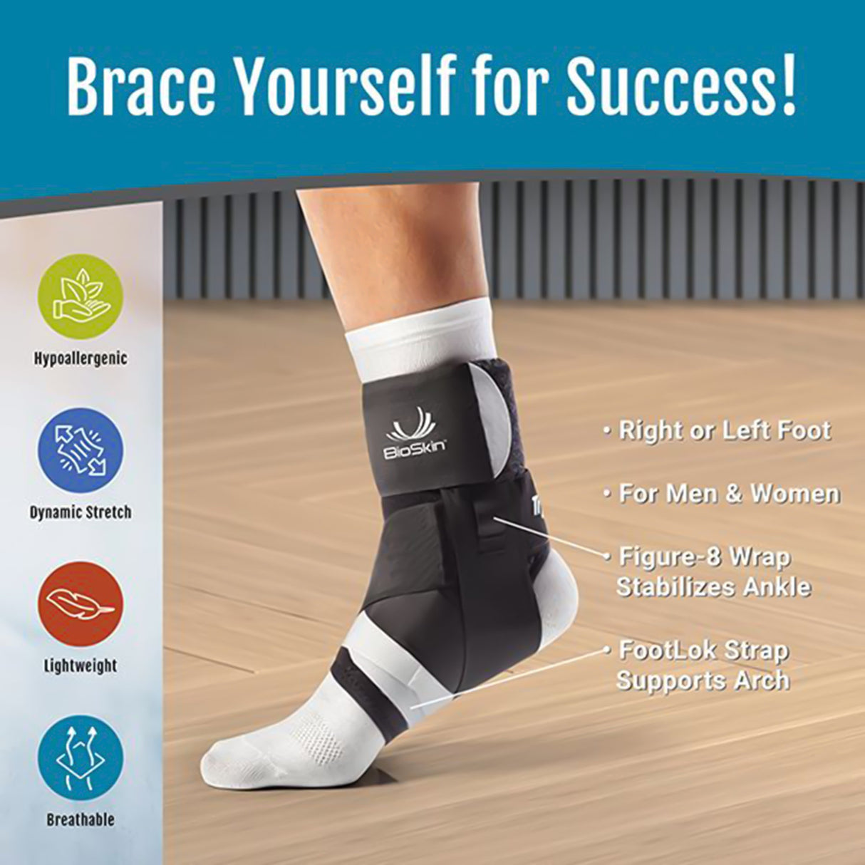 Ankle Brace BioSkin® TRILOK™ Medium Hook and Loop Strap Closure Male 7 to 9-1/2 / Female 8 to 11 Left or Right Foot - BeHope