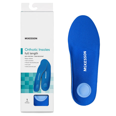 Orthotic Insole McKesson Full Length EVA / Polyester / Polypropylene / Poron® Female 6-1/2 to 8-1/2 / Male 5 to 6 Black / Blue - BeHope