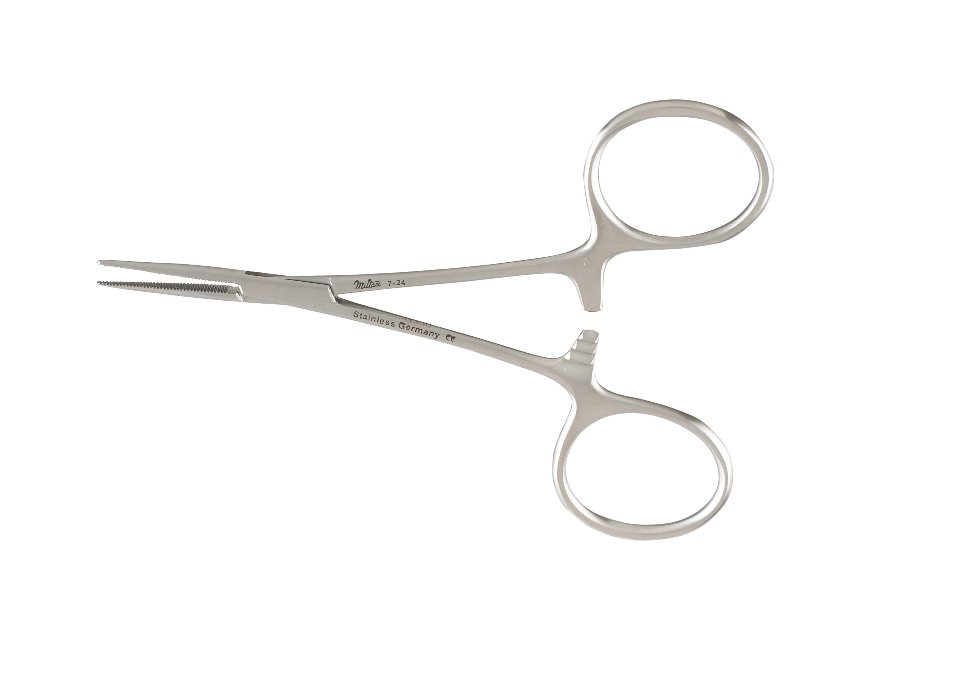 Mosquito Forceps Miltex® Hartmann 3-1/2 Inch Length OR / Surgical Grade German Stainless Steel NonSterile Locking Finger Ring Handle Straight Serrated Tips - BeHope