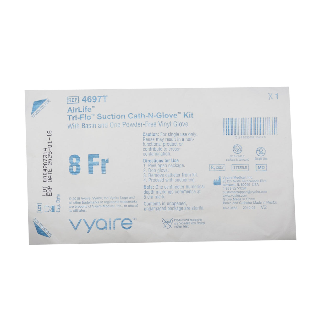 Suction Catheter Kit Tri-Flo® Cath-N-Glove® 8 Fr. Beveled Tip - BeHope