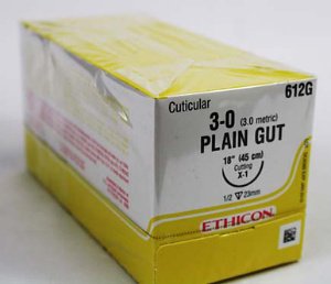 Absorbable Suture with Needle GUT PLAIN Plain Gut X-1 1/2 Circle Reverse Cutting Needle Size 3-0 Monofilament - BeHope