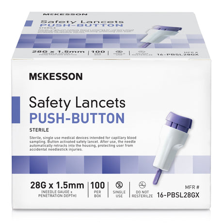 Safety Lancet McKesson 28 Gauge Retractable Push Button Activation Finger - BeHope