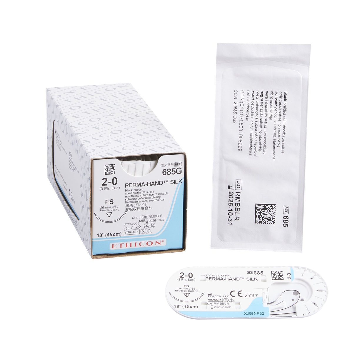 Nonabsorbable Suture with Needle Perma-Hand™ Silk FS 3/8 Circle Reverse Cutting Needle Size 2-0 Braided - BeHope