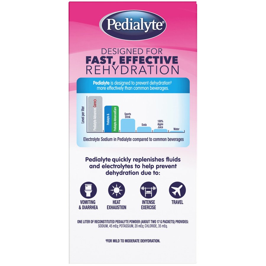 Oral Electrolyte Solution Pedialyte Powder Packs Strawberry Lemonade Flavor 0.6 oz. Electrolyte
