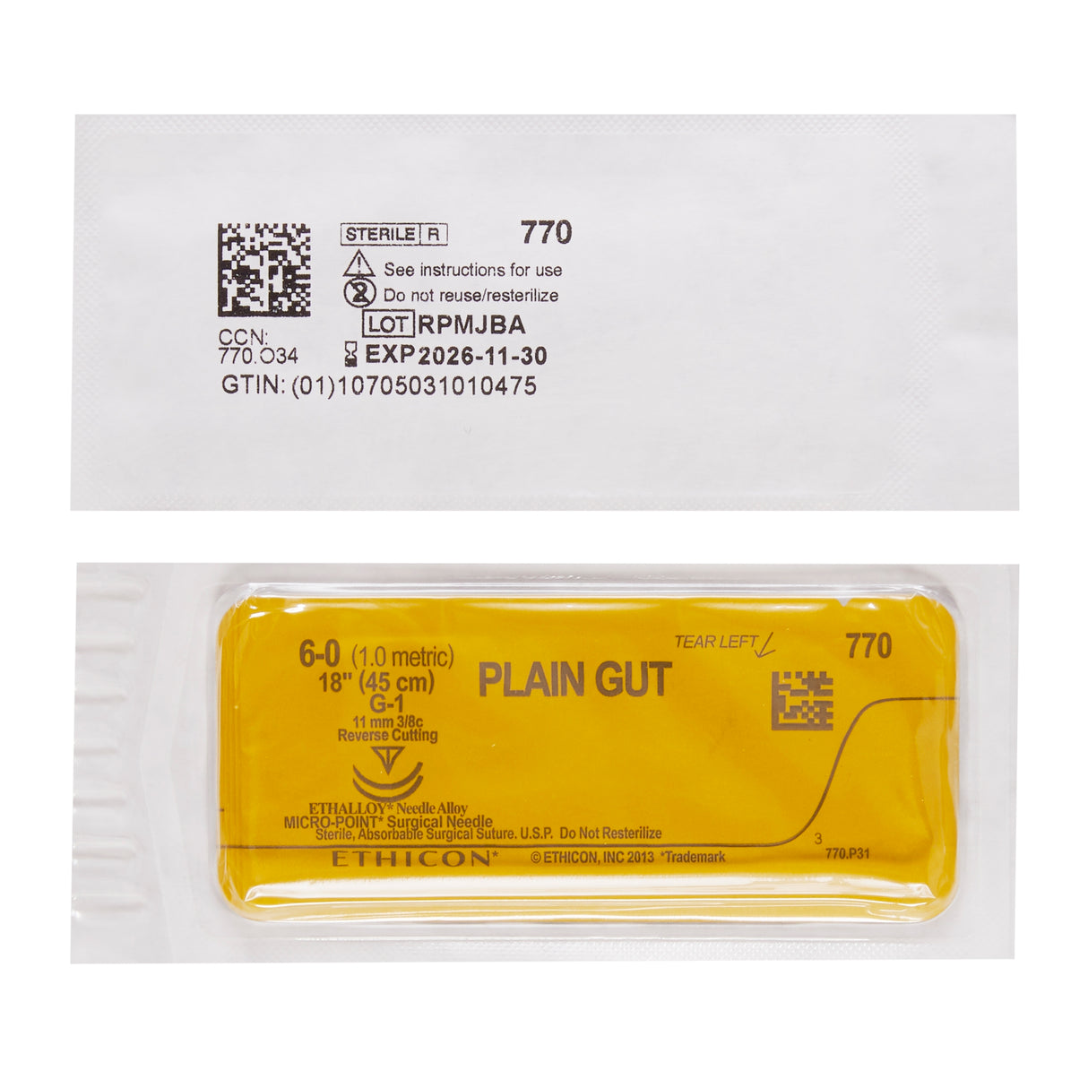 Absorbable Suture with Needle GUT PLAIN Plain Gut G-1 3/8 Circle Precision Reverse Cutting Needle Size 6-0 Monofilament - BeHope