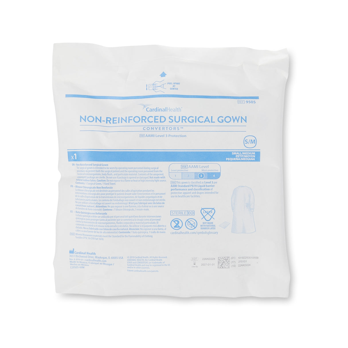 Non-Reinforced Surgical Gown with Towel Astound® Small / Medium Blue Sterile AAMI Level 3 Disposable - BeHope