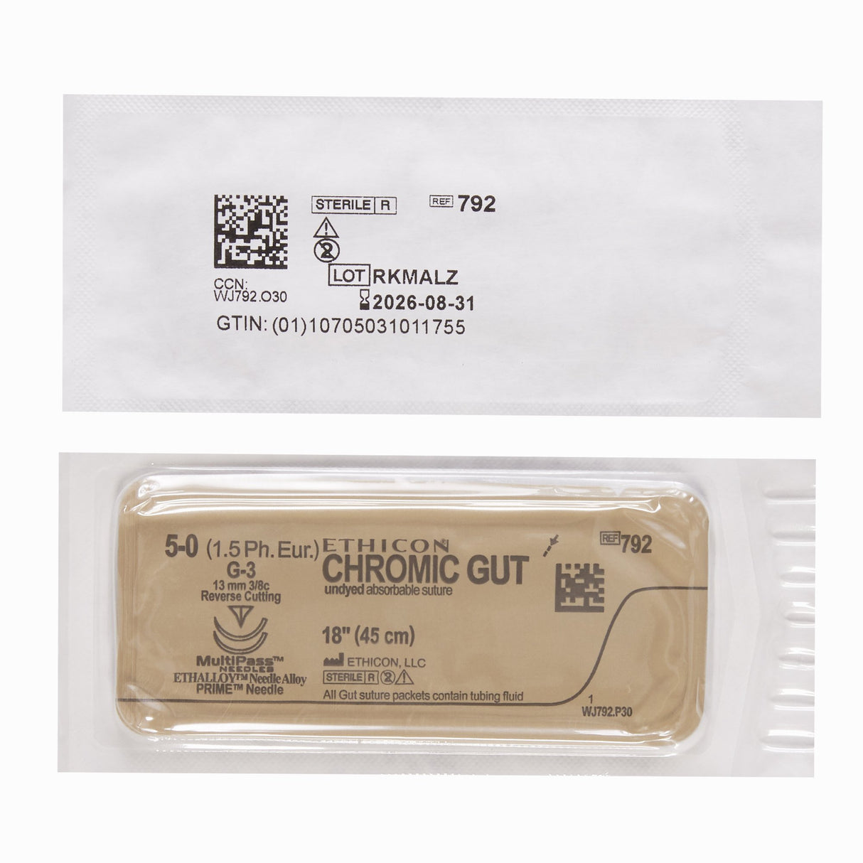 Absorbable Suture with Needle GUT CHROMIC Chromic Gut G-3 3/8 Circle Reverse Cutting Needle Size 5-0 Monofilament - BeHope