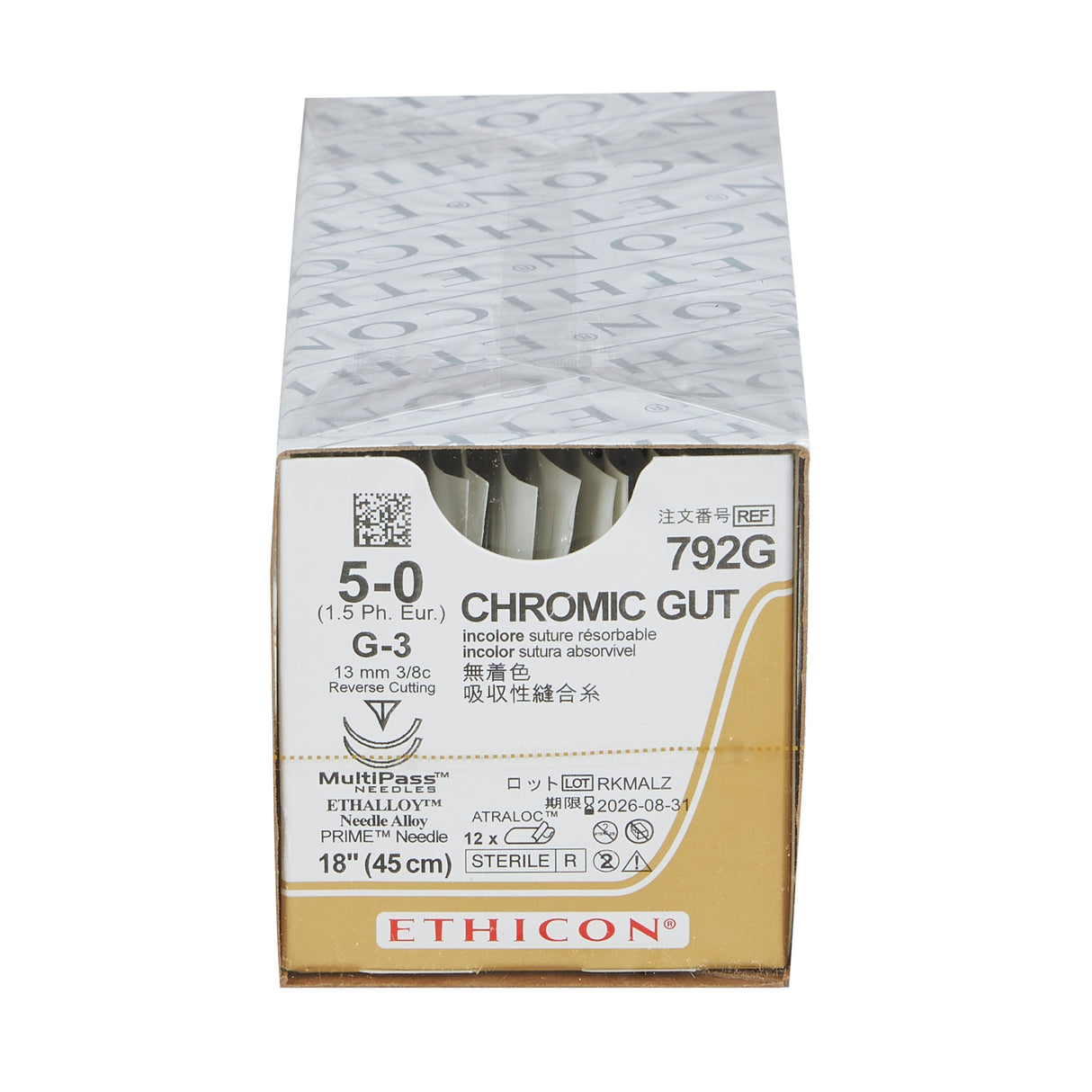 Absorbable Suture with Needle GUT CHROMIC Chromic Gut G-3 3/8 Circle Reverse Cutting Needle Size 5-0 Monofilament - BeHope