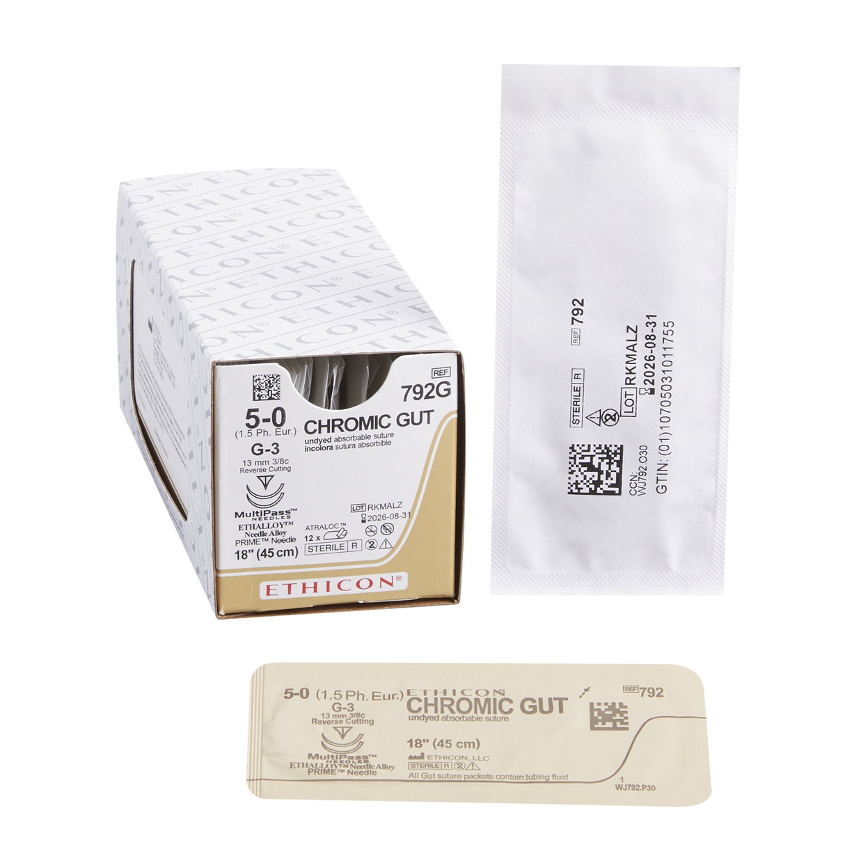 Absorbable Suture with Needle GUT CHROMIC Chromic Gut G-3 3/8 Circle Reverse Cutting Needle Size 5-0 Monofilament - BeHope