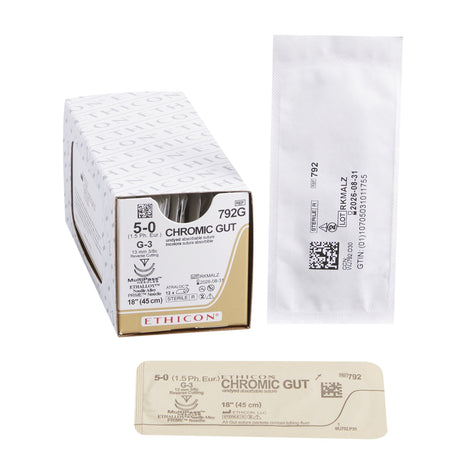 Absorbable Suture with Needle GUT CHROMIC Chromic Gut G-3 3/8 Circle Reverse Cutting Needle Size 5-0 Monofilament - BeHope