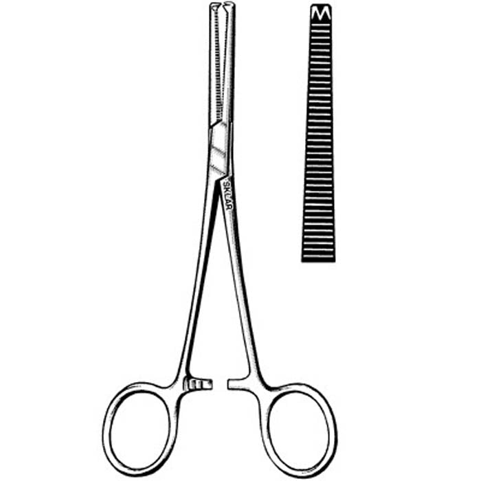 Hemostatic Forceps Sklar® Rochester-Ochsner 8 Inch Length OR / Surgical Grade German Stainless Steel NonSterile Locking Finger Ring Handle Straight Serrated Tips with 1 X 2 Teeth - BeHope
