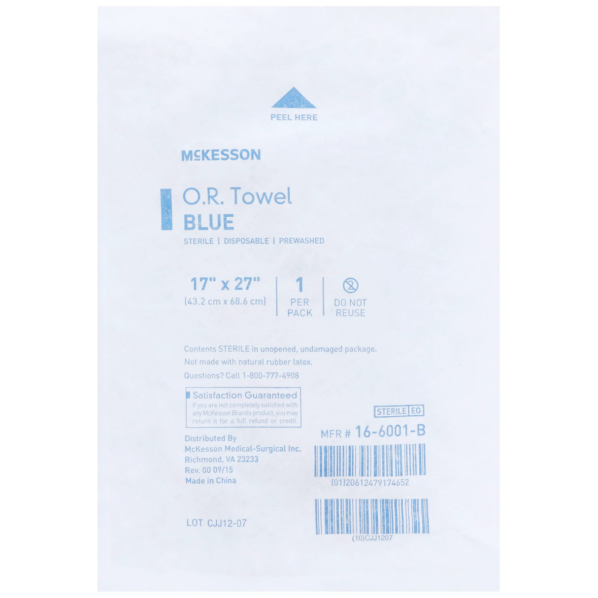 O.R. Towel McKesson 17 W X 27 L Inch Blue Sterile - BeHope