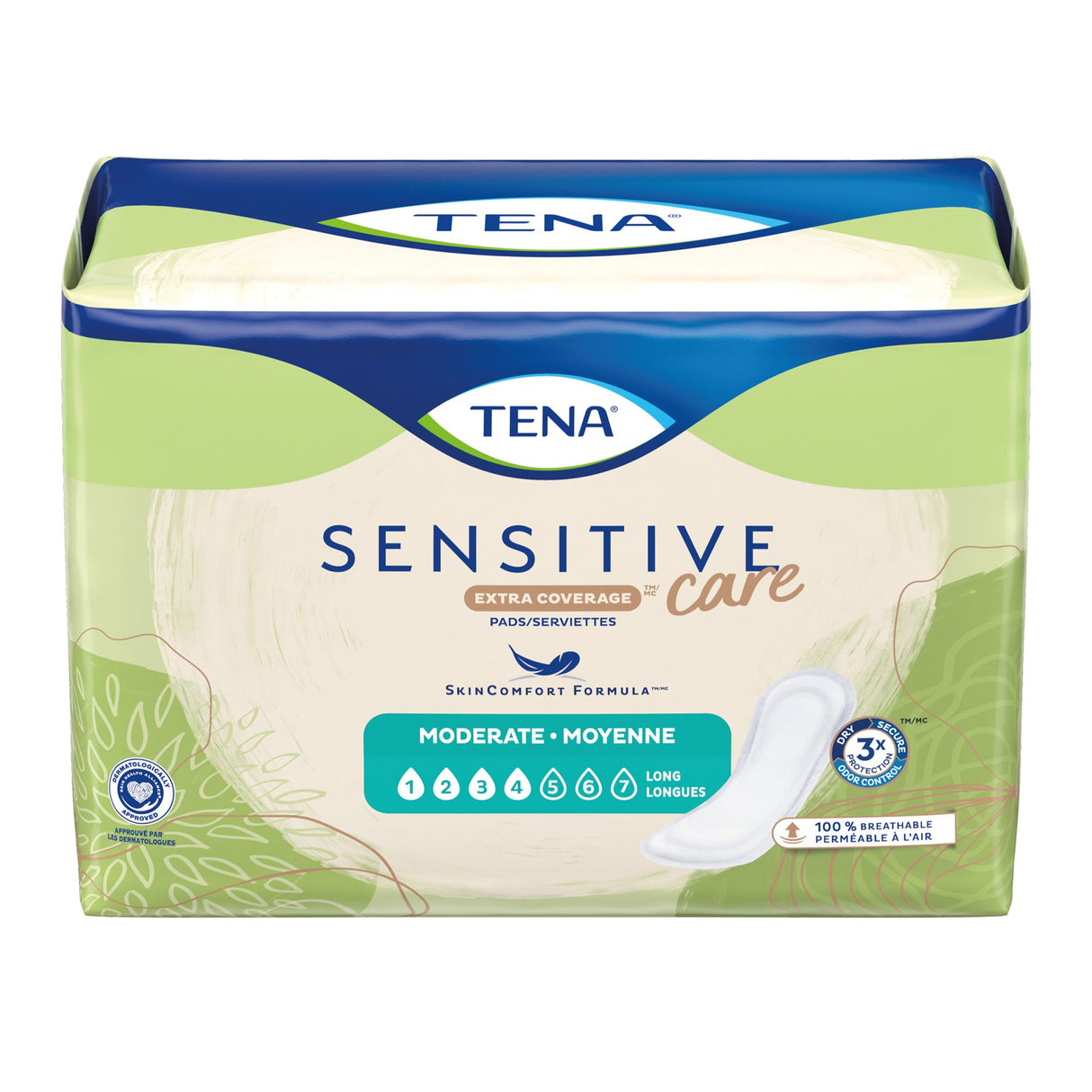 Bladder Control Pad TENA Sensitive Care Extra Coverage Long 12 Inch Length Moderate Absorbency Dry-Fast Core One Size Fits Most