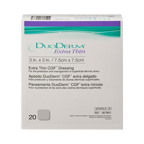Thin Hydrocolloid Dressing DuoDERM Extra Thin CGF Film Backing 3 X 3 Inch Square Hydrocolloid / Film