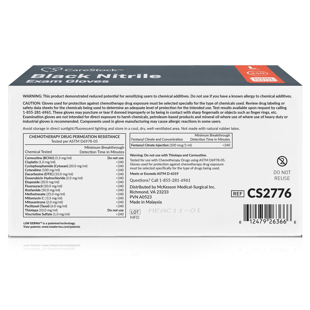 Exam Glove CareStock™ Large NonSterile Nitrile Standard Cuff Length Fully Textured Black Not Rated - BeHope