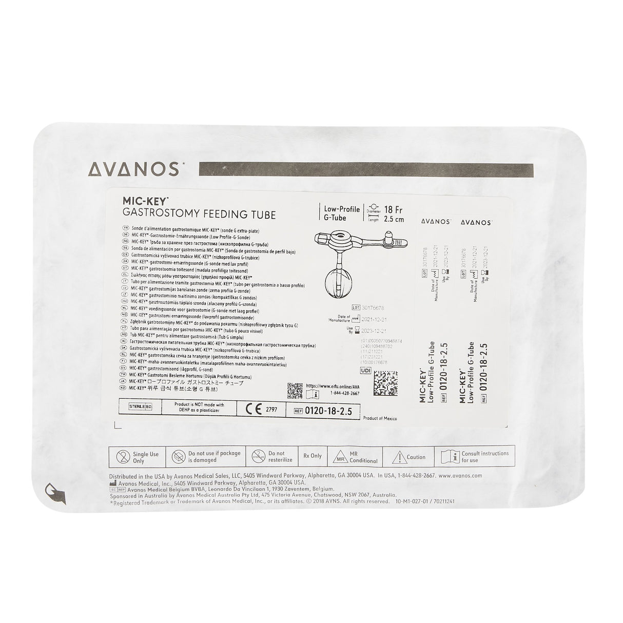 Low Profile Gastrostomy Tube Kit MIC-Key® 18 Fr. 2.5 cm Tube Silicone Sterile - BeHope