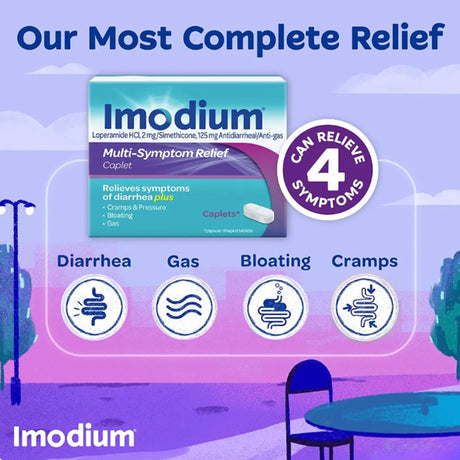 Anti-Diarrheal Imodium® Multi-Symptom 125 mg - 2 mg Strength Caplet 18 per Box - BeHope