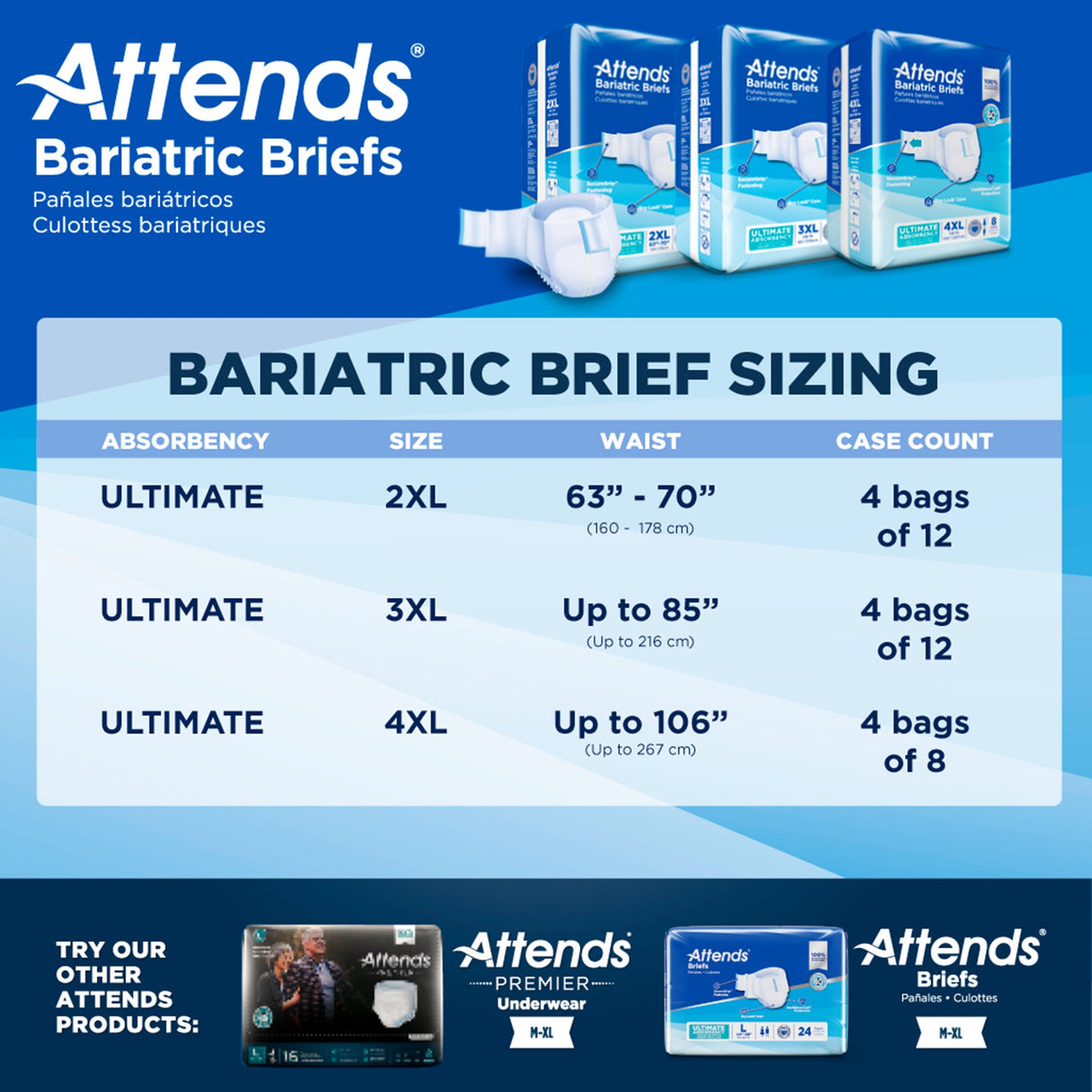 Unisex Adult Incontinence Brief Attends® Bariatric 3X-Large Disposable Heavy Absorbency - BeHope