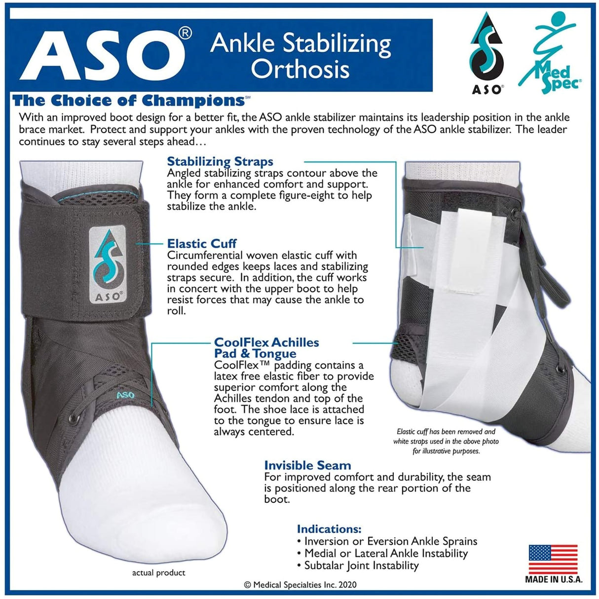 Ankle Support ASO® Large Lace-Up / Hook and Loop Strap Closure Foot - BeHope