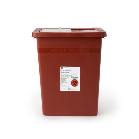 Sharps Container SharpSafety™ Red Base 17-3/4 H X 11 W X 15-1/2 D Inch Vertical Entry 8 Gallon - BeHope