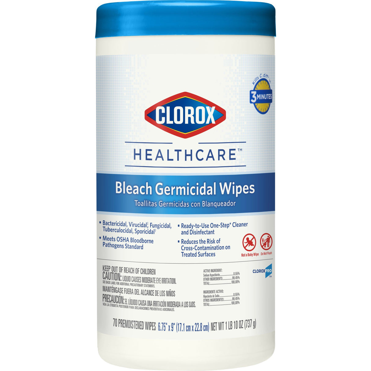 Surface Disinfectant Cleaner Clorox Healthcare® Premoistened Bleach Germicidal Manual Pull Wipe 70 Count Canister Chlorine Scent NonSterile - BeHope