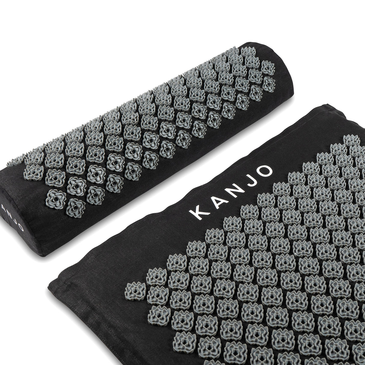 Kanjo Acupressure Mat Set Large Black / White Cotton-Linen Fabric / Memory Foam / Plastic Mat: 24 X 34 Inch / Pillow: 6 X 22 Inch - BeHope