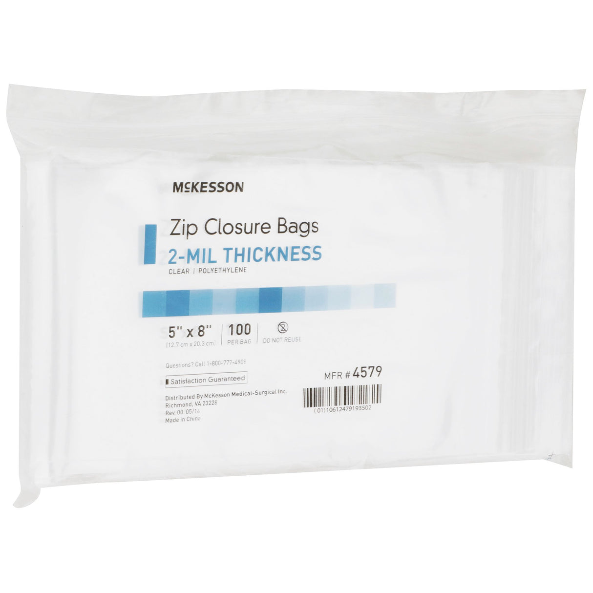 Reclosable Bag McKesson 5 X 8 Inch Polyethylene Clear Zipper Closure
