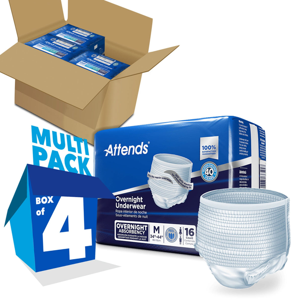 Unisex Adult Absorbent Underwear Attends Overnight Pull On with Tear Away Seams Medium Disposable Heavy Absorbency