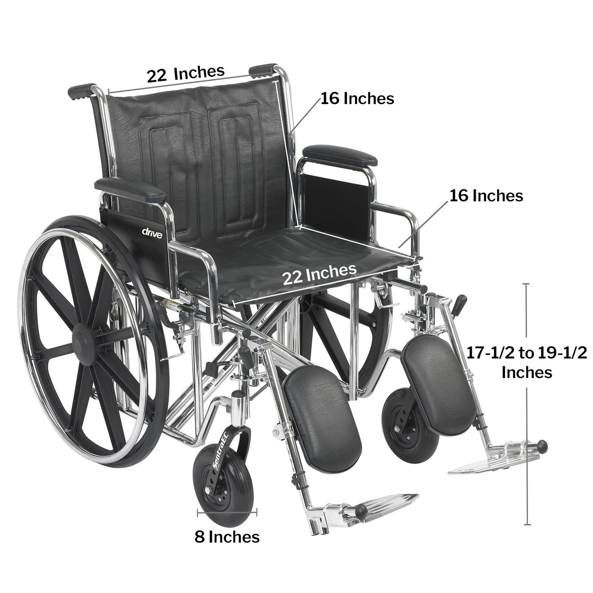 Bariatric Wheelchair McKesson Dual Axle Desk Length Arm Swing-Away Elevating Legrest Black Upholstery 22 Inch Seat Width Adult 450 lbs. Weight Capacity - BeHope