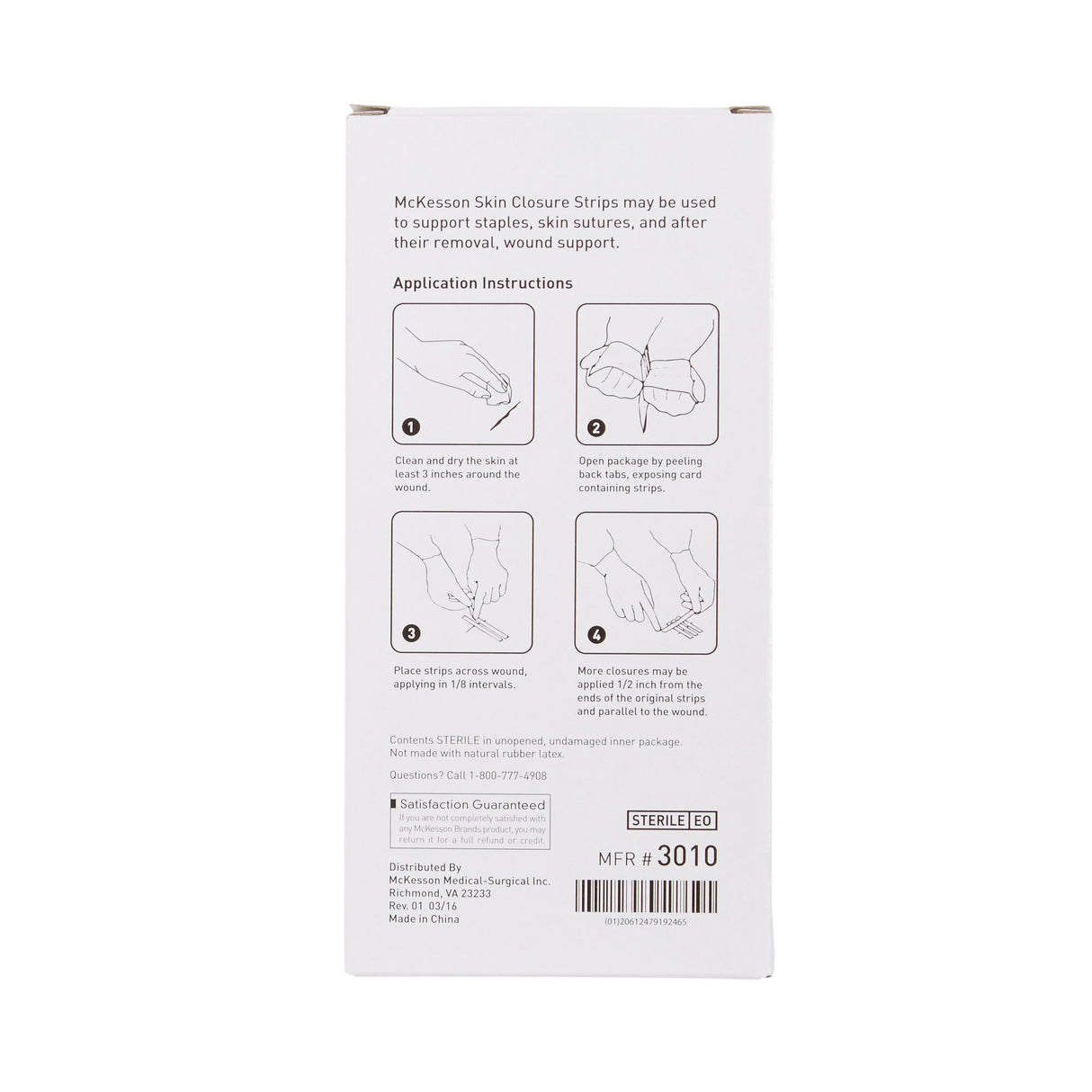 Skin Closure Strip McKesson 1/2 X 4 Inch Nonwoven Material Reinforced Strip White - BeHope
