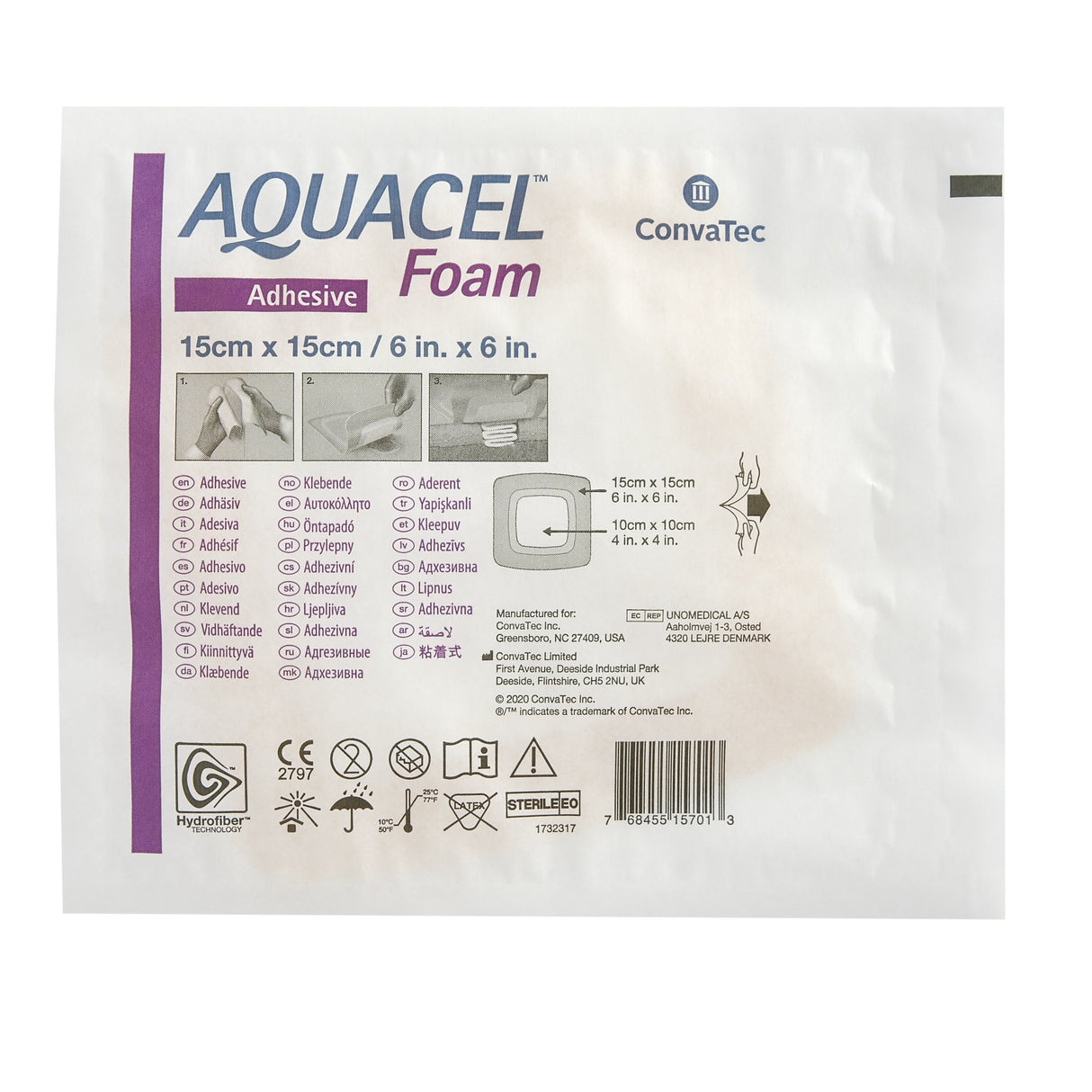 Foam Dressing Aquacel® 6 X 6 Inch With Border Waterproof Film Backing Silicone Adhesive Square Sterile - BeHope