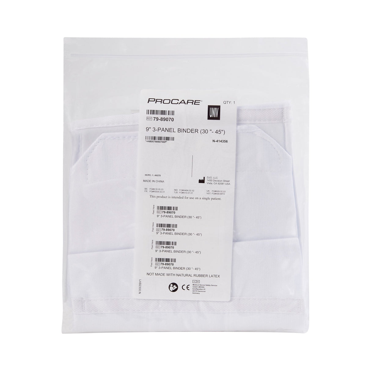 Abdominal Binder ProCare® Premium One Size Fits Most Hook and Loop Closure 30 to 45 Inch Waist Circumference 9 Inch Height Adult - BeHope