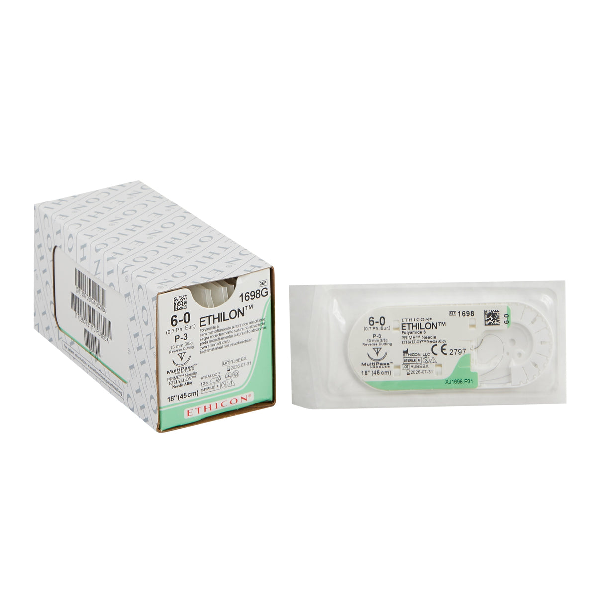 Nonabsorbable Suture with Needle Ethilon™ Nylon P-3 3/8 Circle Precision Reverse Cutting Needle Size 6-0 Monofilament - BeHope