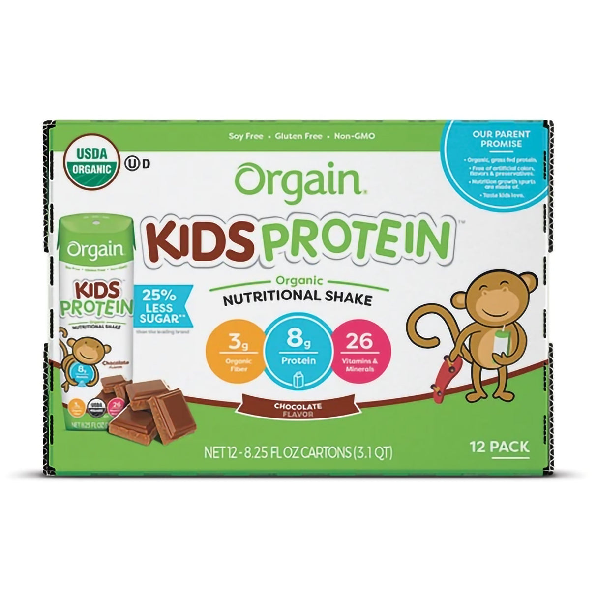 Pediatric Oral Supplement Orgain® Kids Protein™ Organic Nutritional Shake Chocolate Flavor 8.25 oz. Carton Liquid Organic - BeHope