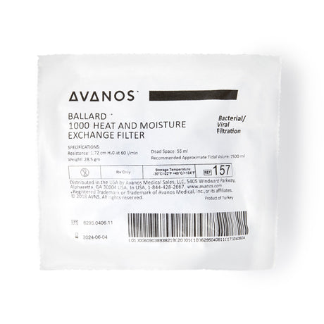 Heat and Moisture Exchanger with Filter BALLARD* 30 mg H₂O/L @ VT 1000 mL 1.0 cm H₂O @ 30 LPM - BeHope