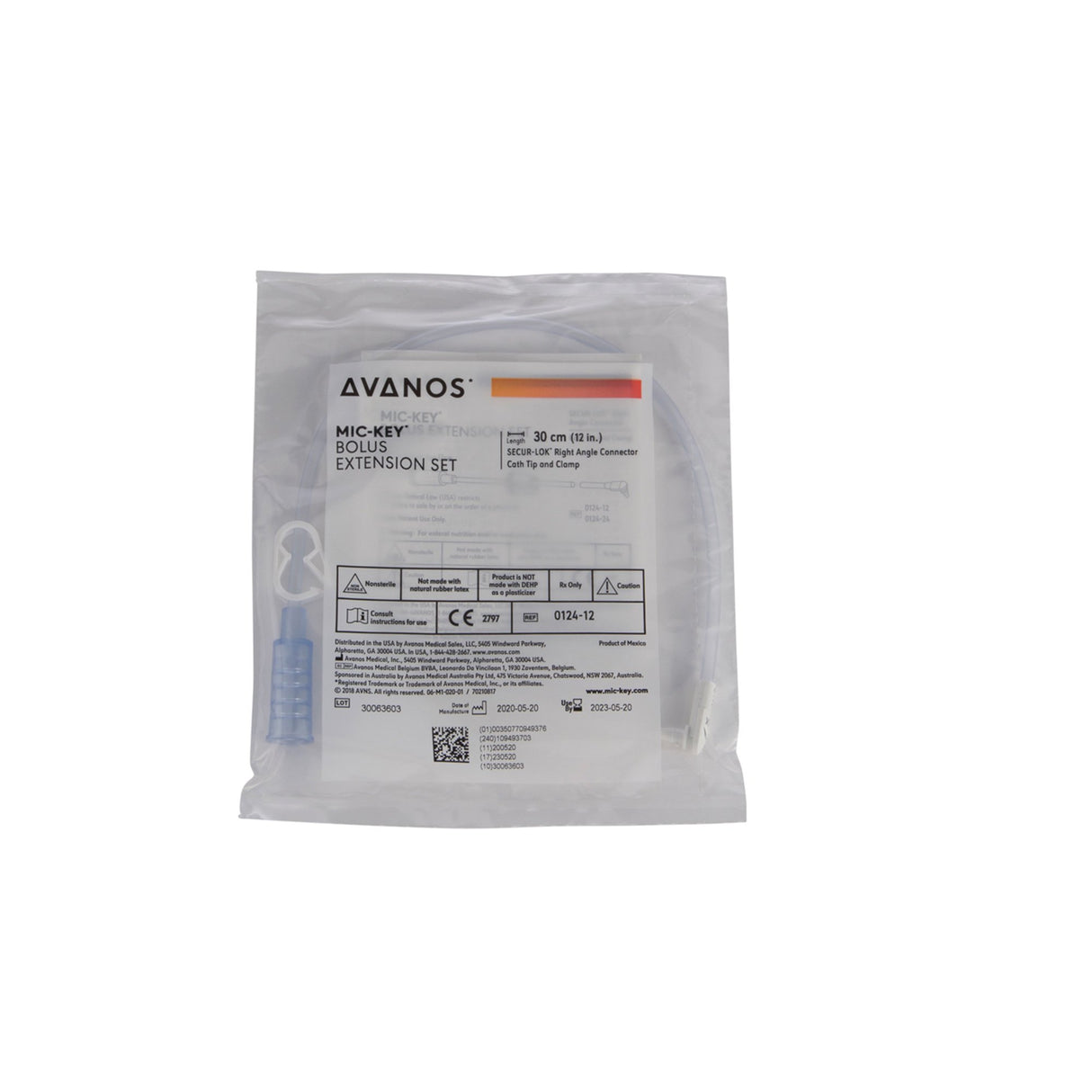 Bolus Enteral Feeding Extension Tube Set MIC-Key 12 Inch, With Cath Tip, SECUR-LOK Right-Angle Connector and Clamp - BeHope