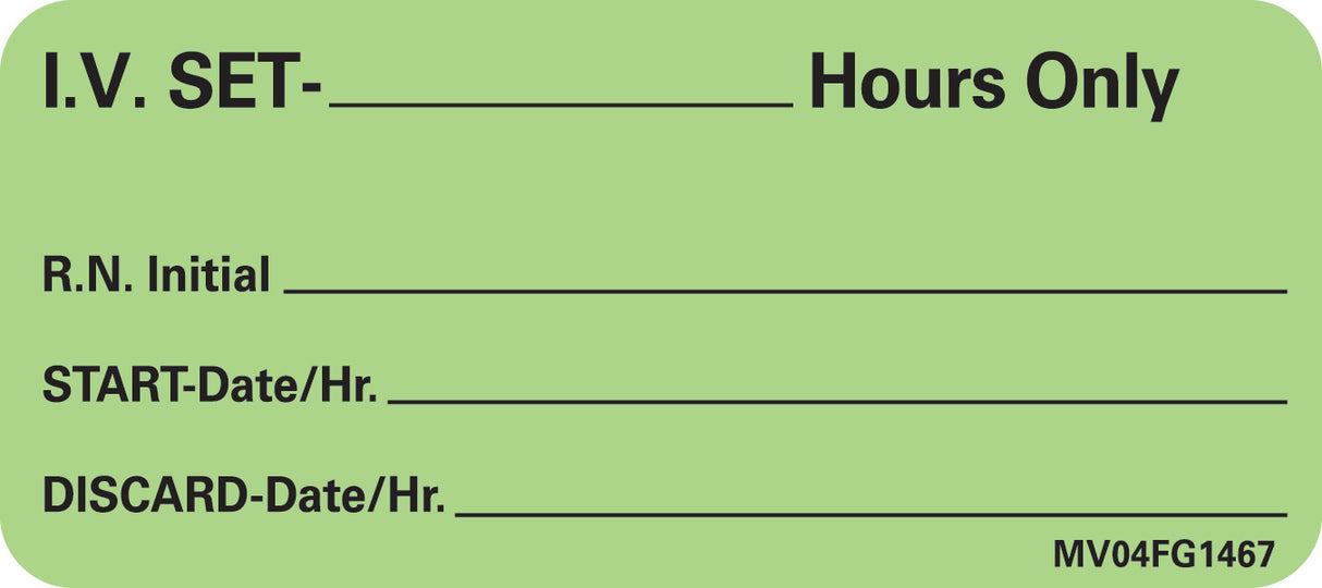 Pre-Printed Label MedVision® Anesthesia Label Green Paper IV Set_Hours Only Black Syringe Label 1 X 2-1/4 Inch - BeHope