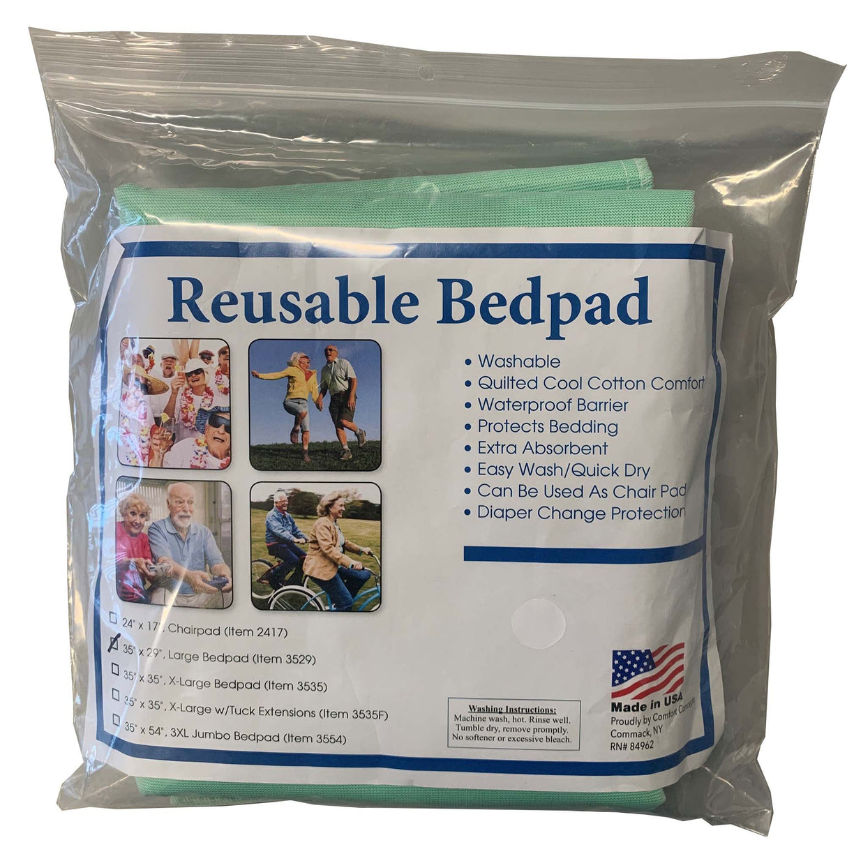 Reusable Underpad Comfort Concepts 29 X 35 Inch Polyester / Rayon Heavy Absorbency - BeHope