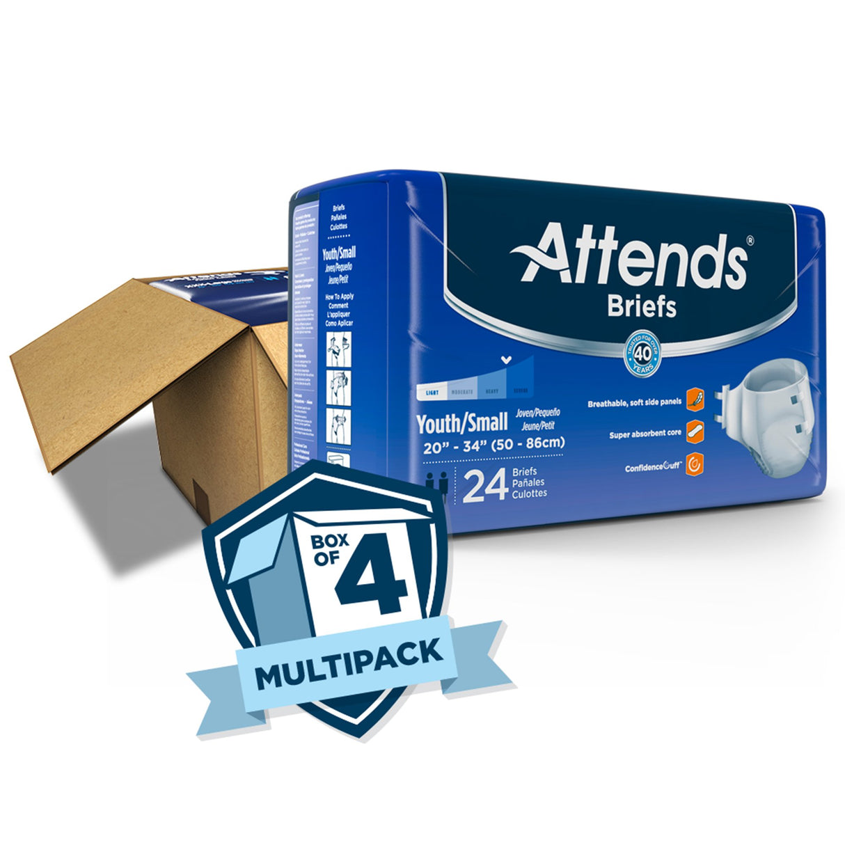 Unisex Youth Incontinence Brief Attends Small Disposable Heavy Absorbency - BeHope