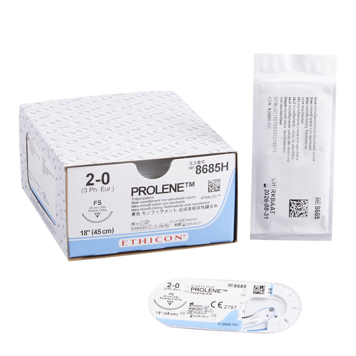 Nonabsorbable Suture with Needle Prolene™ Polypropylene FS 3/8 Circle Reverse Cutting Needle Size 2-0 Monofilament - BeHope