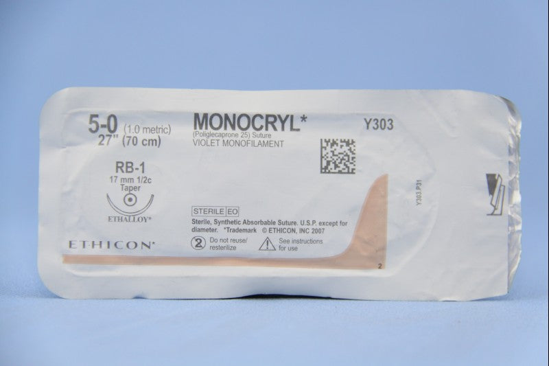 Absorbable Suture with Needle Monocryl™ Poliglecaprone RB-1 1/2 Circle Taper Point Needle Size 5-0 Monofilament - BeHope