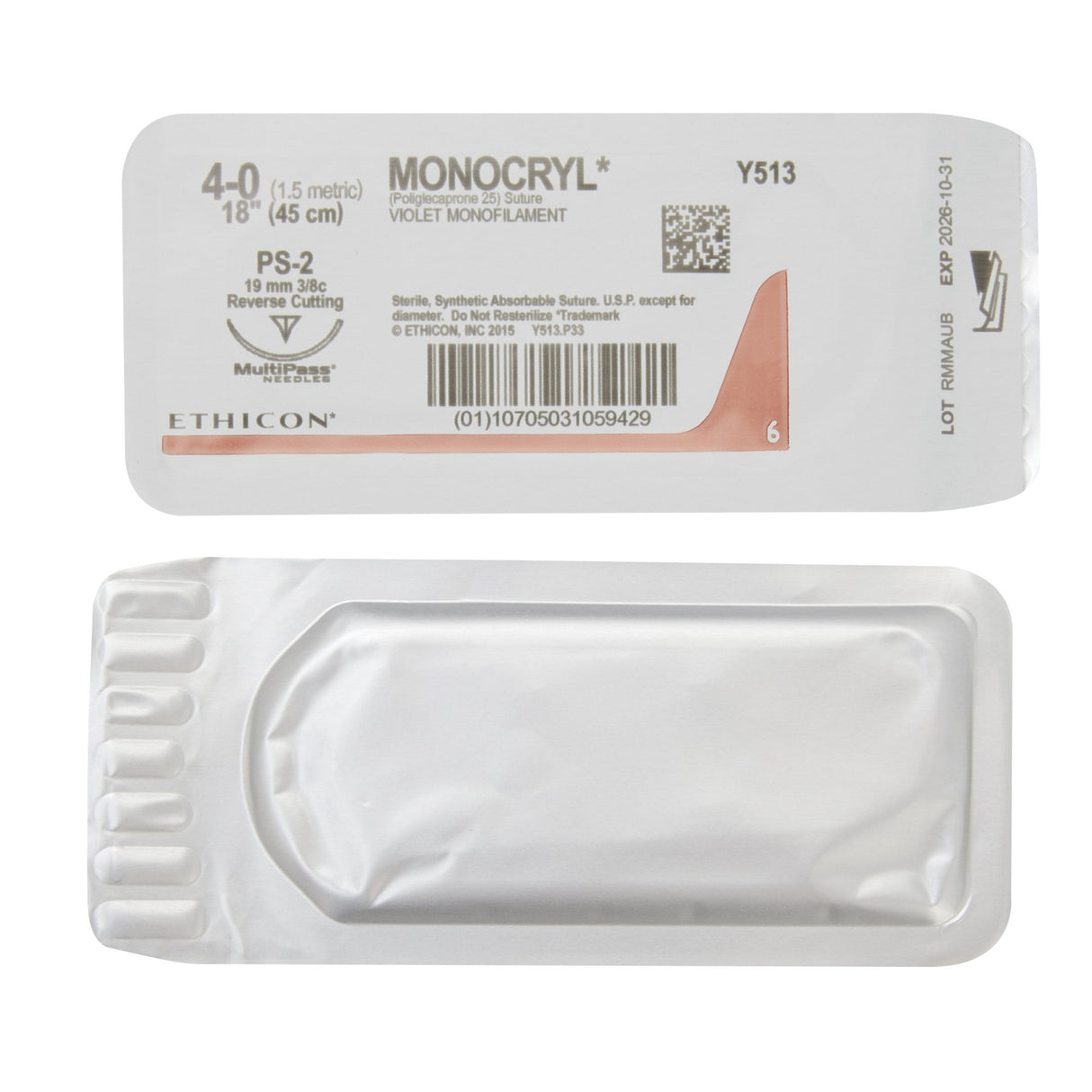 Absorbable Suture with Needle Monocryl™ Poliglecaprone PS-2 3/8 Circle Precision Reverse Cutting Needle Size 4-0 Monofilament - BeHope