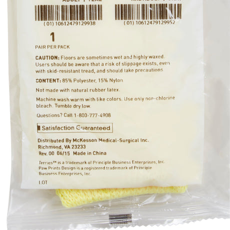 Slipper Socks McKesson Terries™ Unisex Toddler Single Tread Single Patient Use Yellow - BeHope