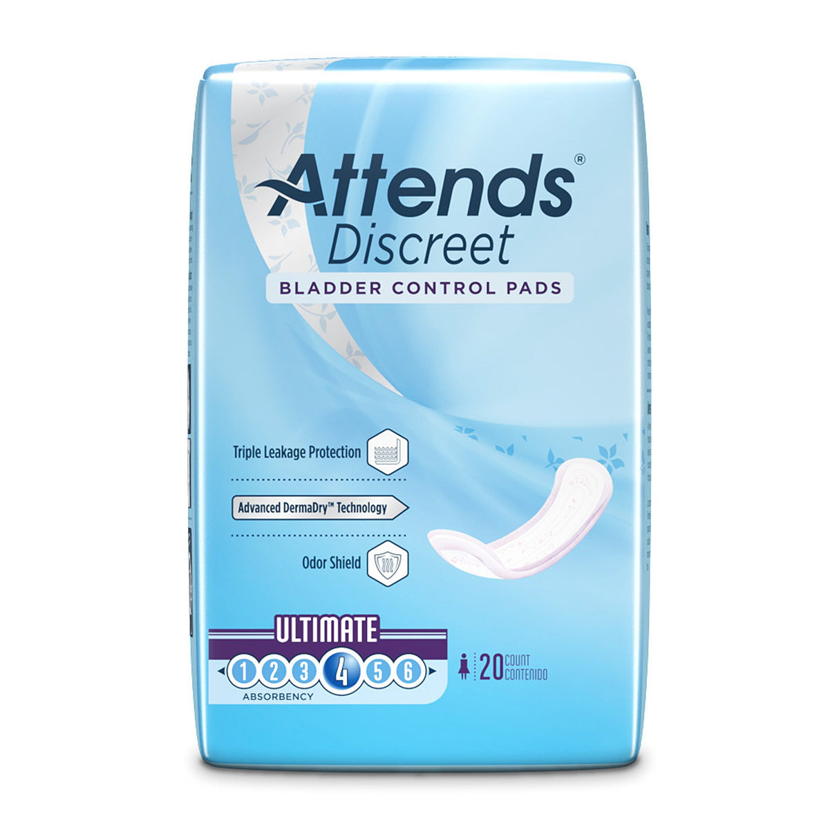 Bladder Control Pad Attends Discreet 15 Inch Length Moderate Absorbency Polymer Core One Size Fits Most