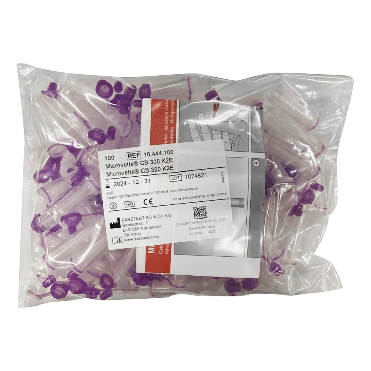 Microvette® CB 300 Capillary Blood Collection Tube K2 EDTA Additive 300 µL Pull Cap Polypropylene Tube - BeHope