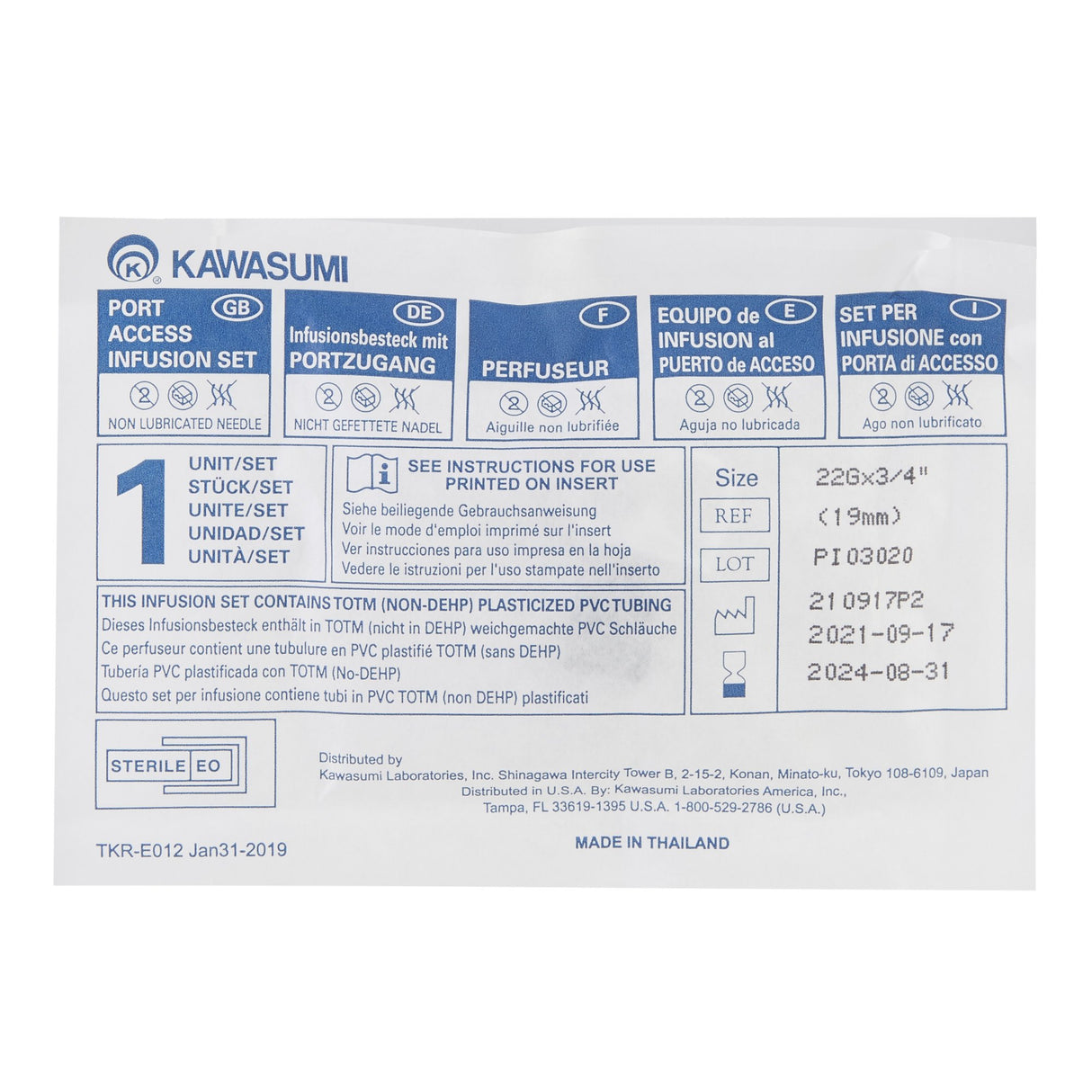 Huber Infusion Set Kawasumi 22 Gauge 3/4 Inch 8 Inch Tubing Without Port - BeHope