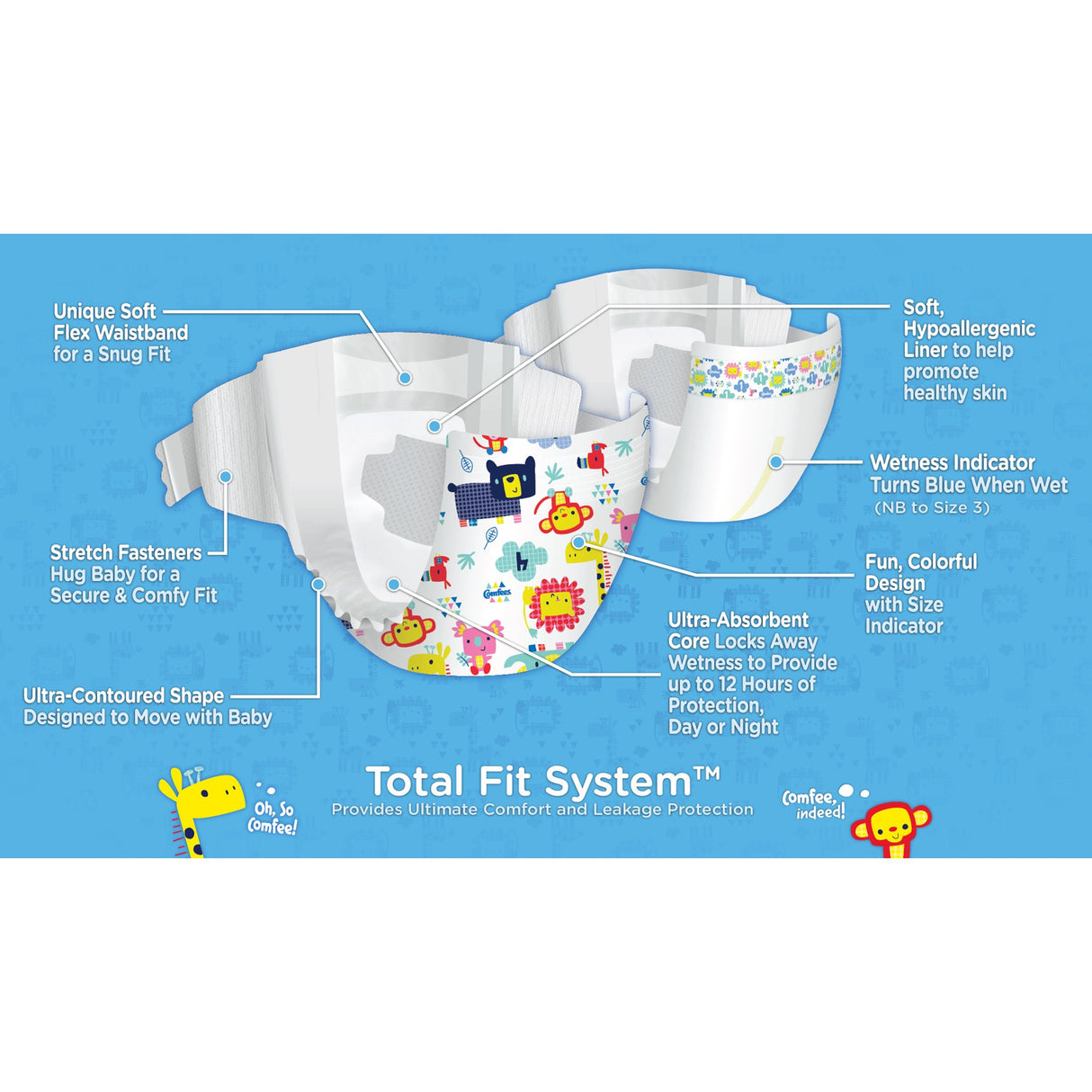 Unisex Baby Diaper Comfees Size 6 Disposable Moderate Absorbency