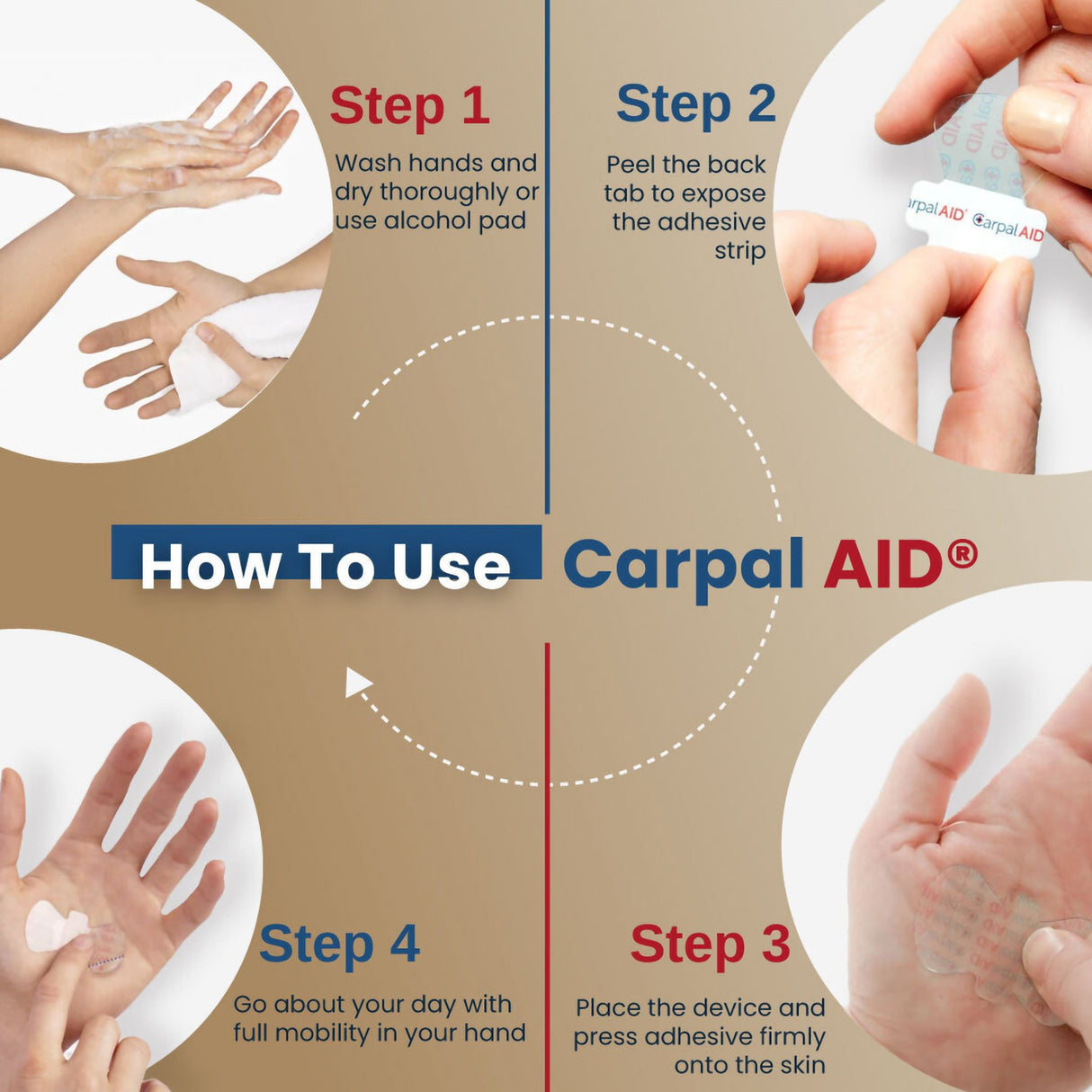 Hand-Based Carpal Tunnel Support Carpal AID® Patch Plastic Left or Right Hand Clear One Size Fits Most - BeHope