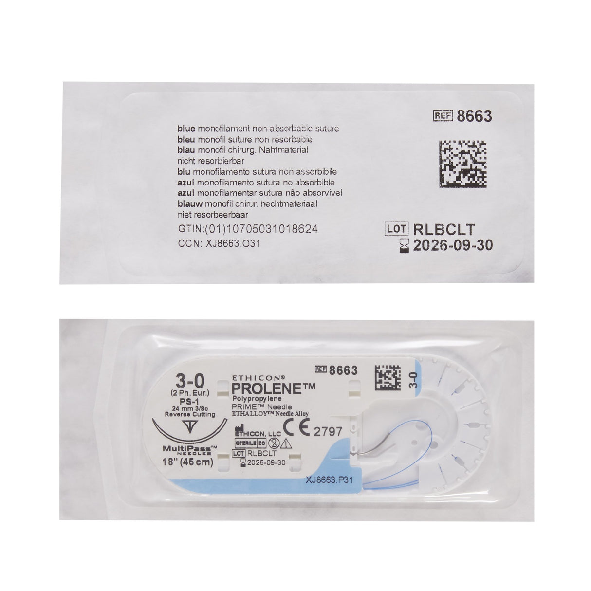 Nonabsorbable Suture with Needle Prolene™ Polypropylene PS-1 3/8 Circle Reverse Cutting Needle Size 3-0 Monofilament - BeHope